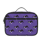 Purple Boston Terrier Pattern Print Portable Lunch Bag