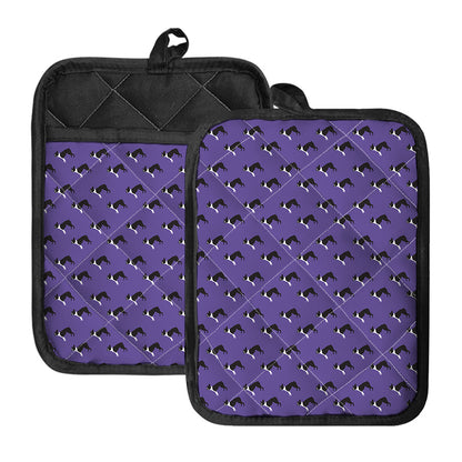 Purple Boston Terrier Pattern Print Pot Holders With Pocket
