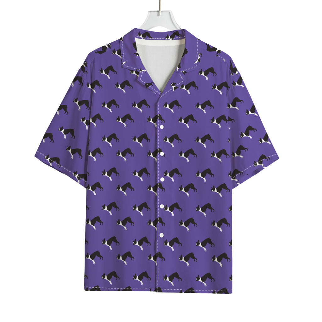 Purple Boston Terrier Pattern Print Rayon Hawaiian Shirt