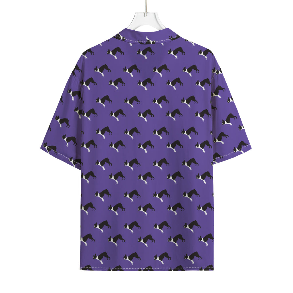 Purple Boston Terrier Pattern Print Rayon Hawaiian Shirt