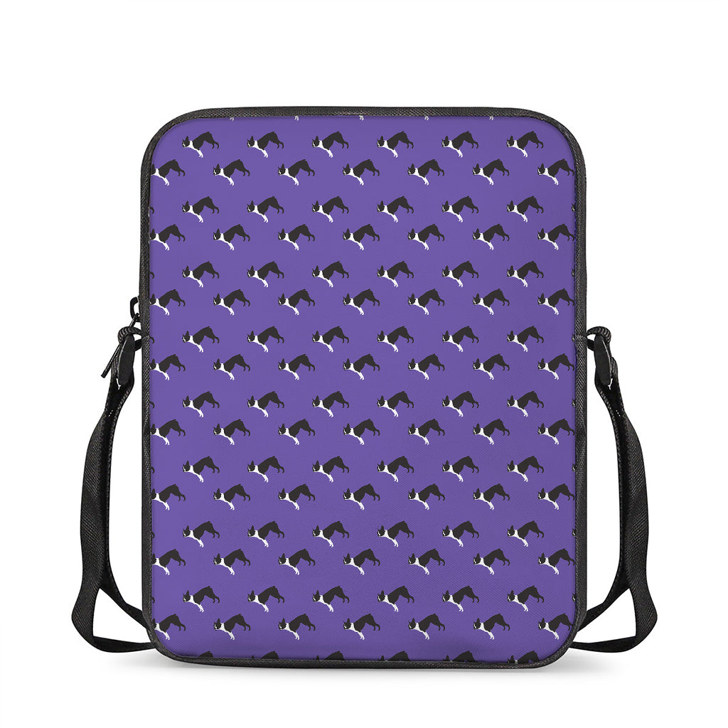 Purple Boston Terrier Pattern Print Rectangular Crossbody Bag