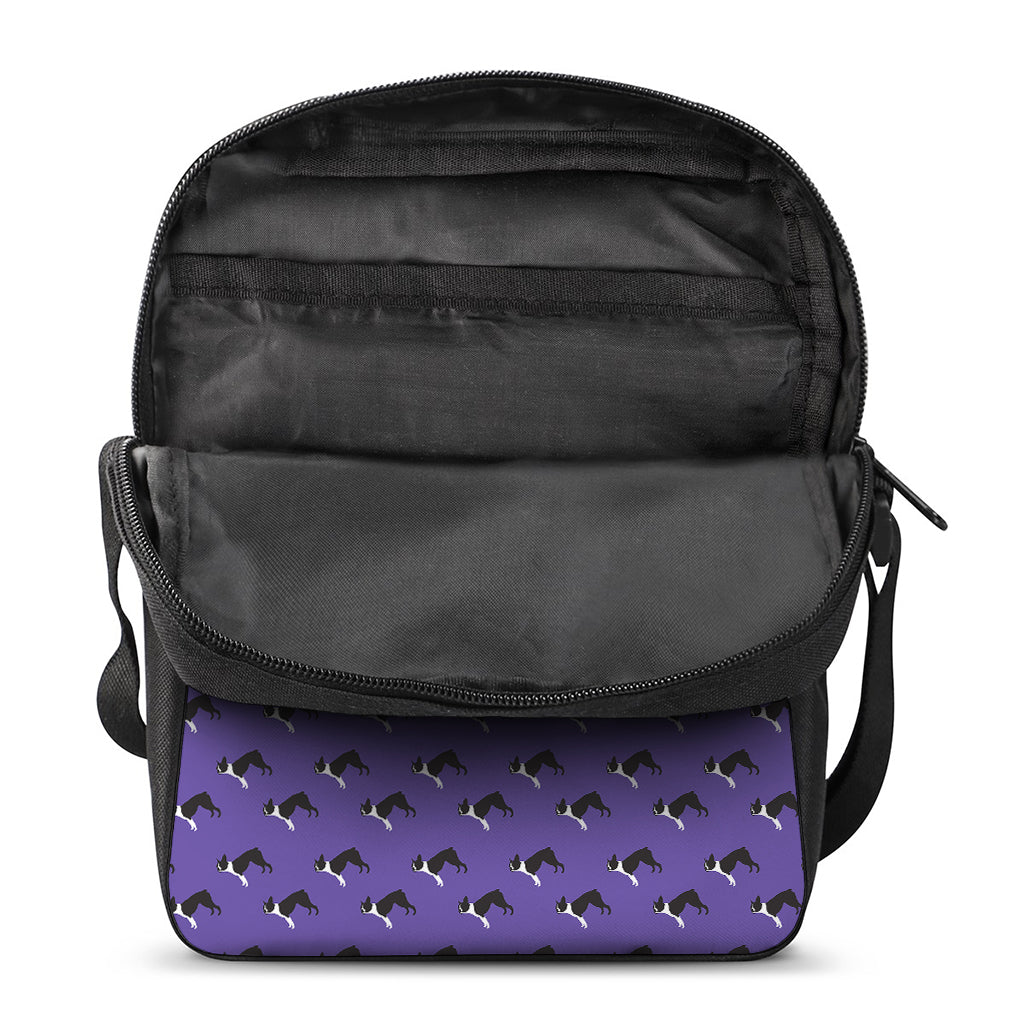 Purple Boston Terrier Pattern Print Rectangular Crossbody Bag