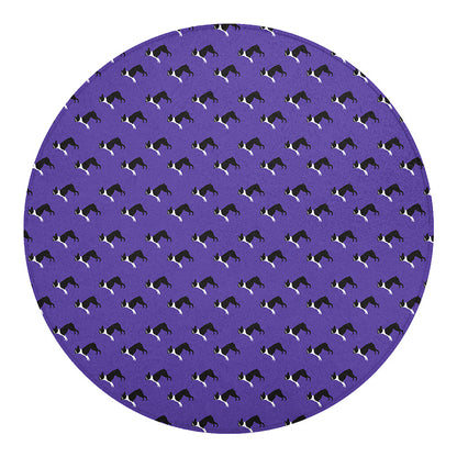 Purple Boston Terrier Pattern Print Round Blanket