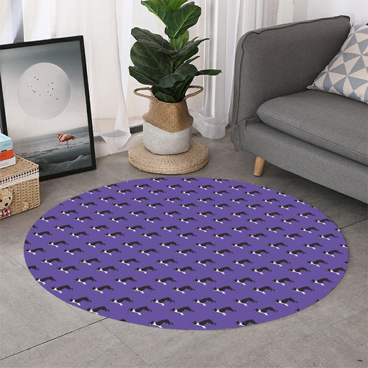 Purple Boston Terrier Pattern Print Round Rug