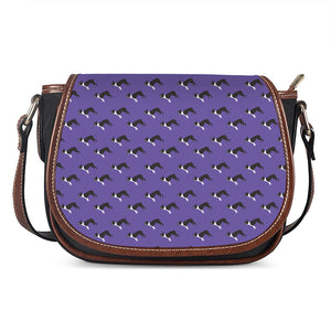 Purple Boston Terrier Pattern Print Saddle Bag