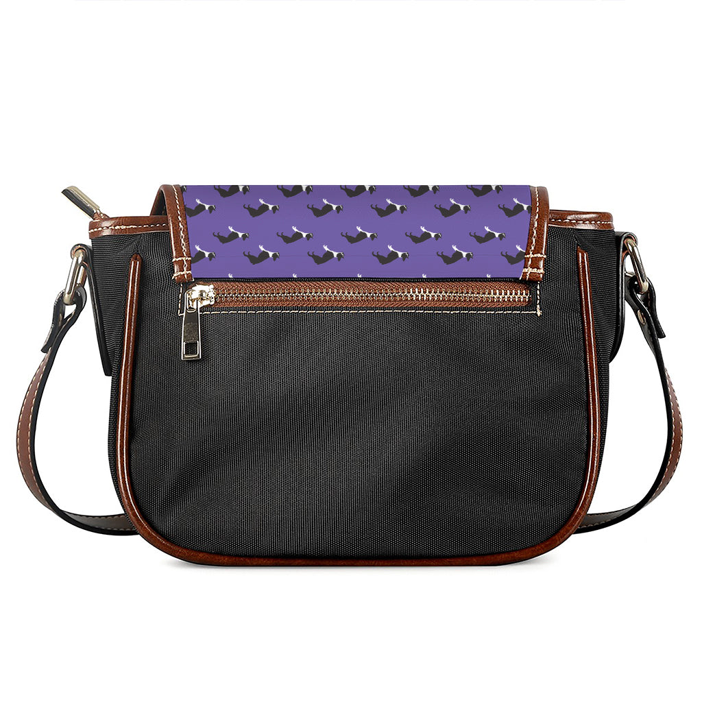 Purple Boston Terrier Pattern Print Saddle Bag