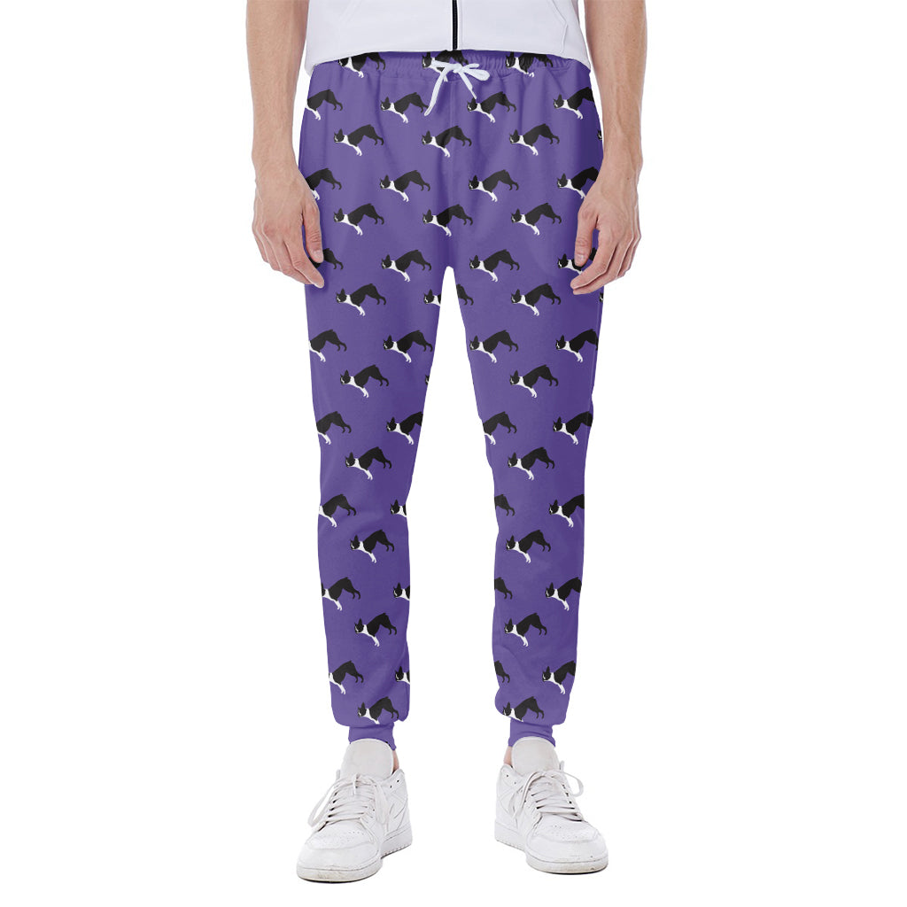 Purple Boston Terrier Pattern Print Scuba Joggers