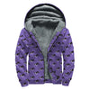 Purple Boston Terrier Pattern Print Sherpa Lined Zip Up Hoodie