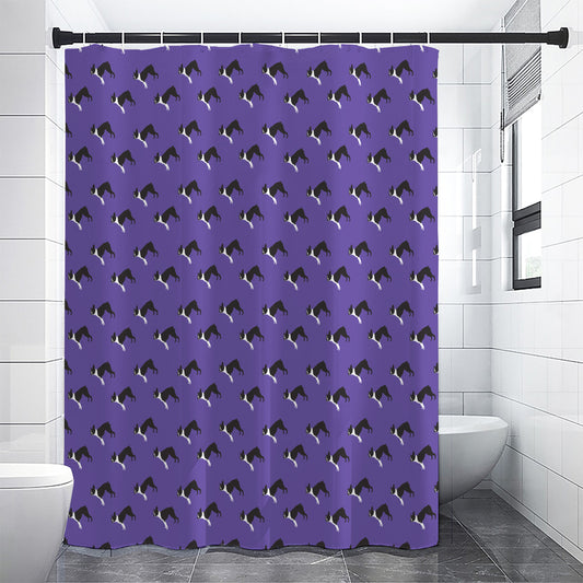 Purple Boston Terrier Pattern Print Shower Curtain