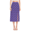 Purple Boston Terrier Pattern Print Side Slit Midi Skirt