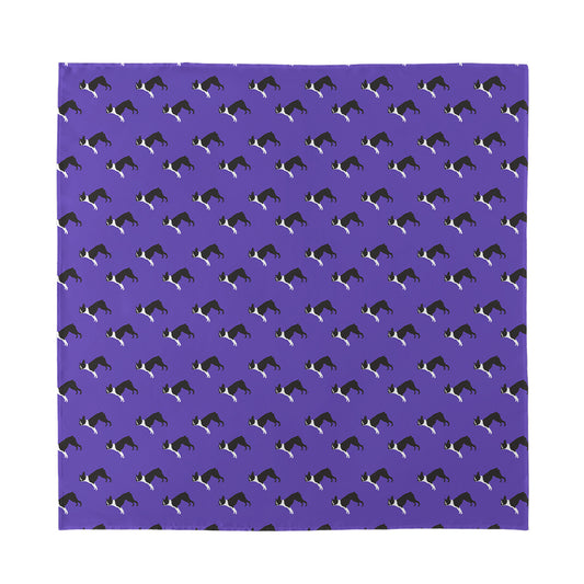 Purple Boston Terrier Pattern Print Silk Bandana