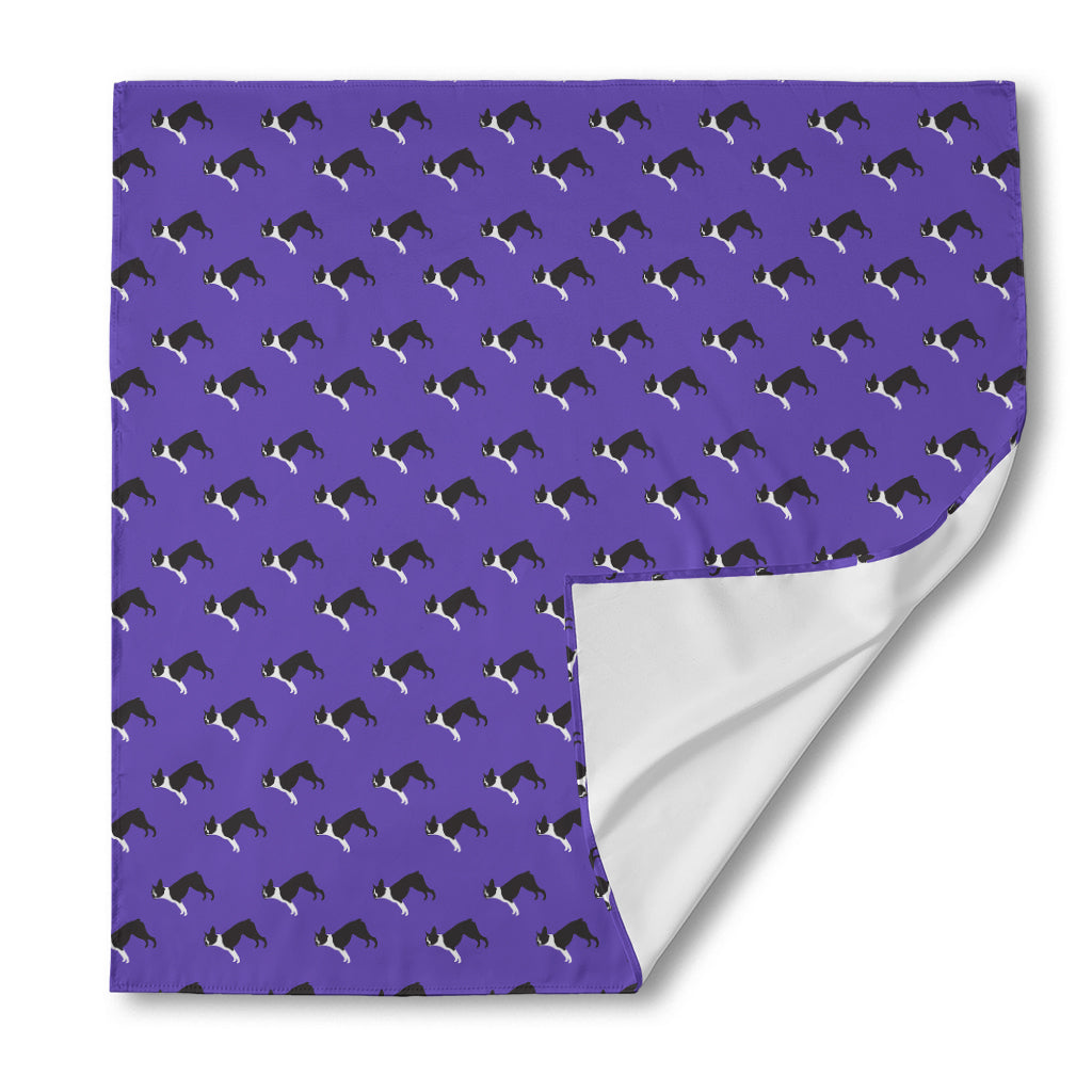 Purple Boston Terrier Pattern Print Silk Bandana