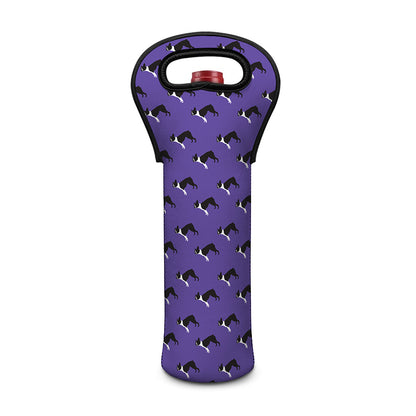 Purple Boston Terrier Pattern Print Single Neoprene Wine Tote