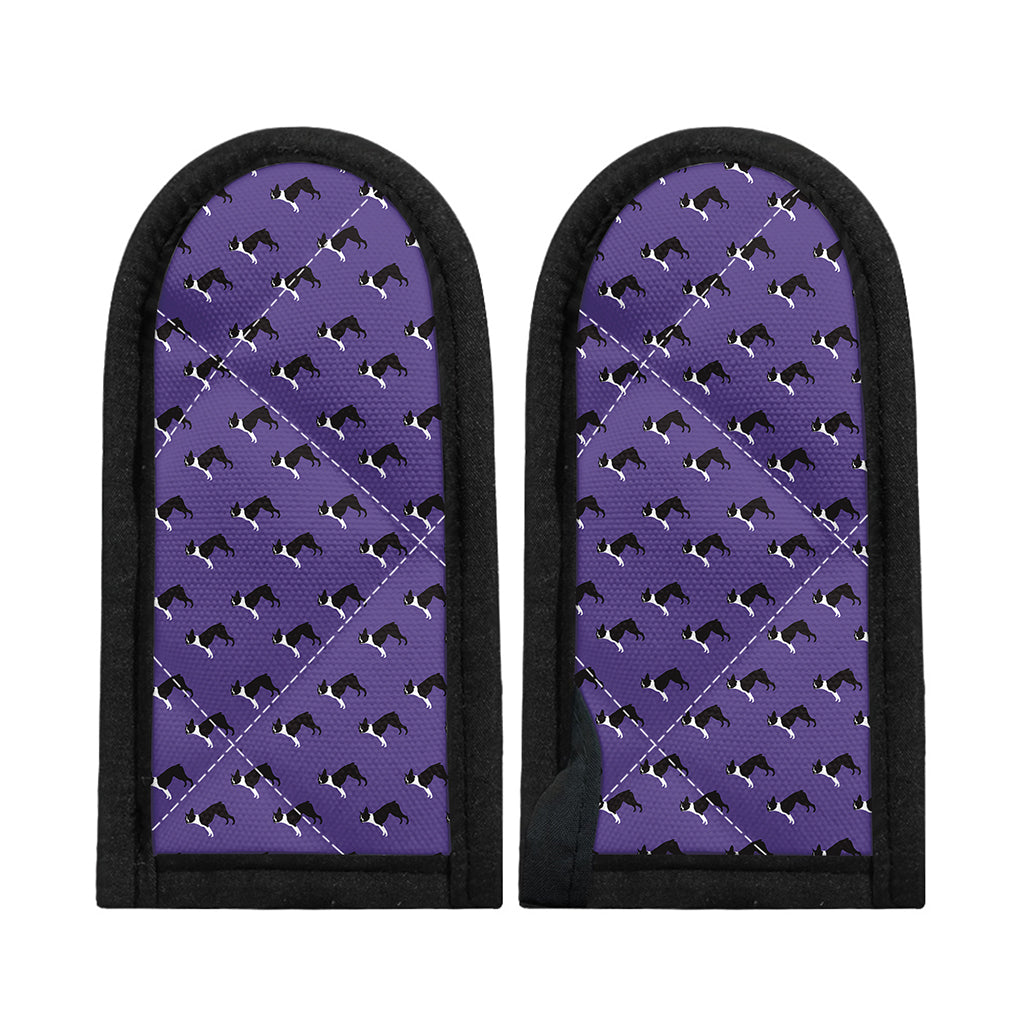 Purple Boston Terrier Pattern Print Skillet Handle Cover