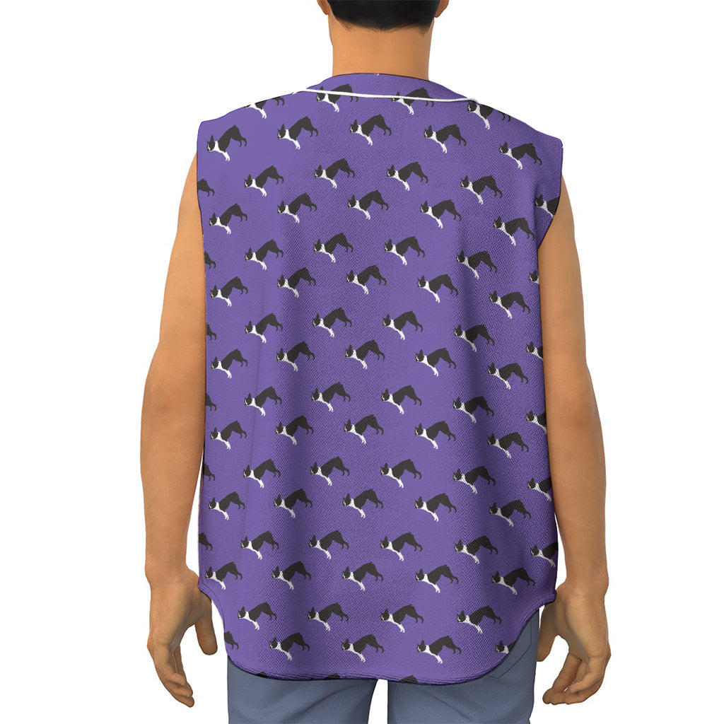 Purple Boston Terrier Pattern Print Sleeveless Baseball Jersey