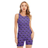 Purple Boston Terrier Pattern Print Sleeveless One Piece Swimsuit