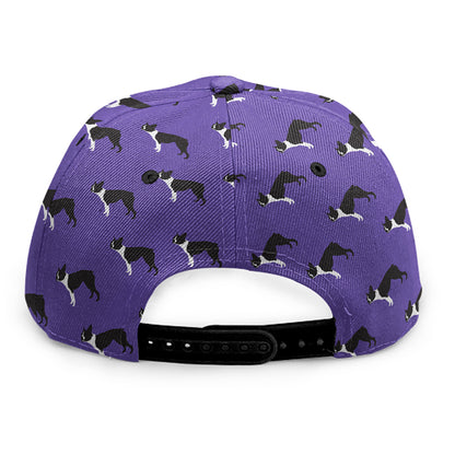Purple Boston Terrier Pattern Print Snapback Cap