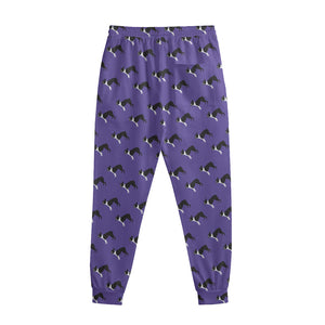 Purple Boston Terrier Pattern Print Sweatpants