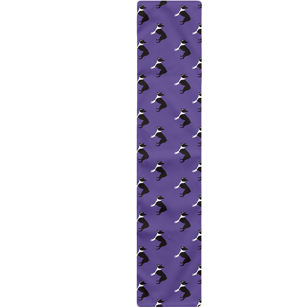 Purple Boston Terrier Pattern Print Table Runner