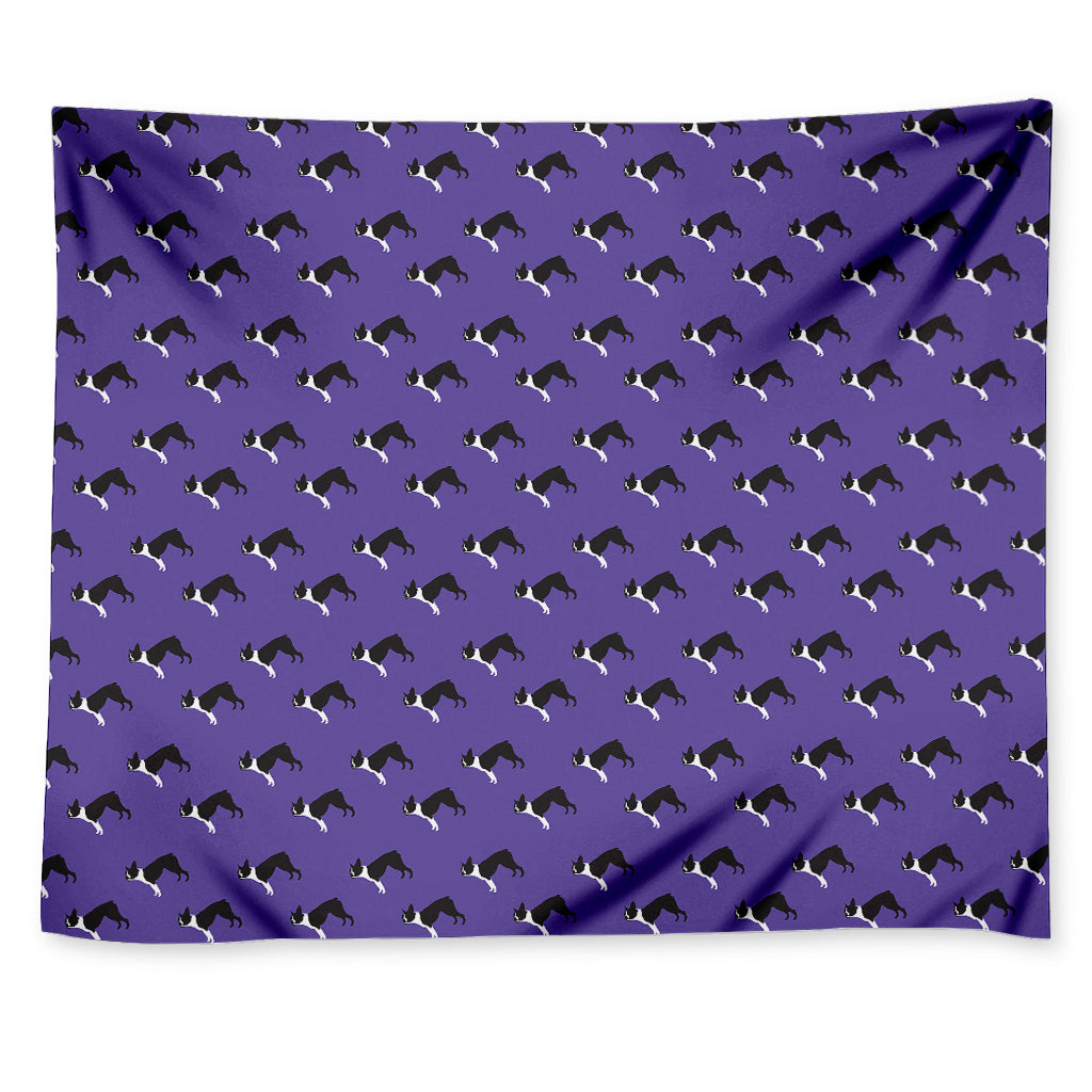 Purple Boston Terrier Pattern Print Tapestry