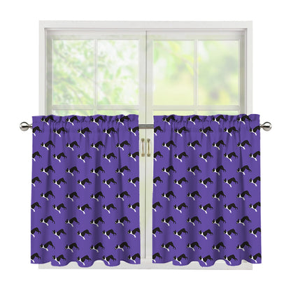 Purple Boston Terrier Pattern Print Tier Curtains