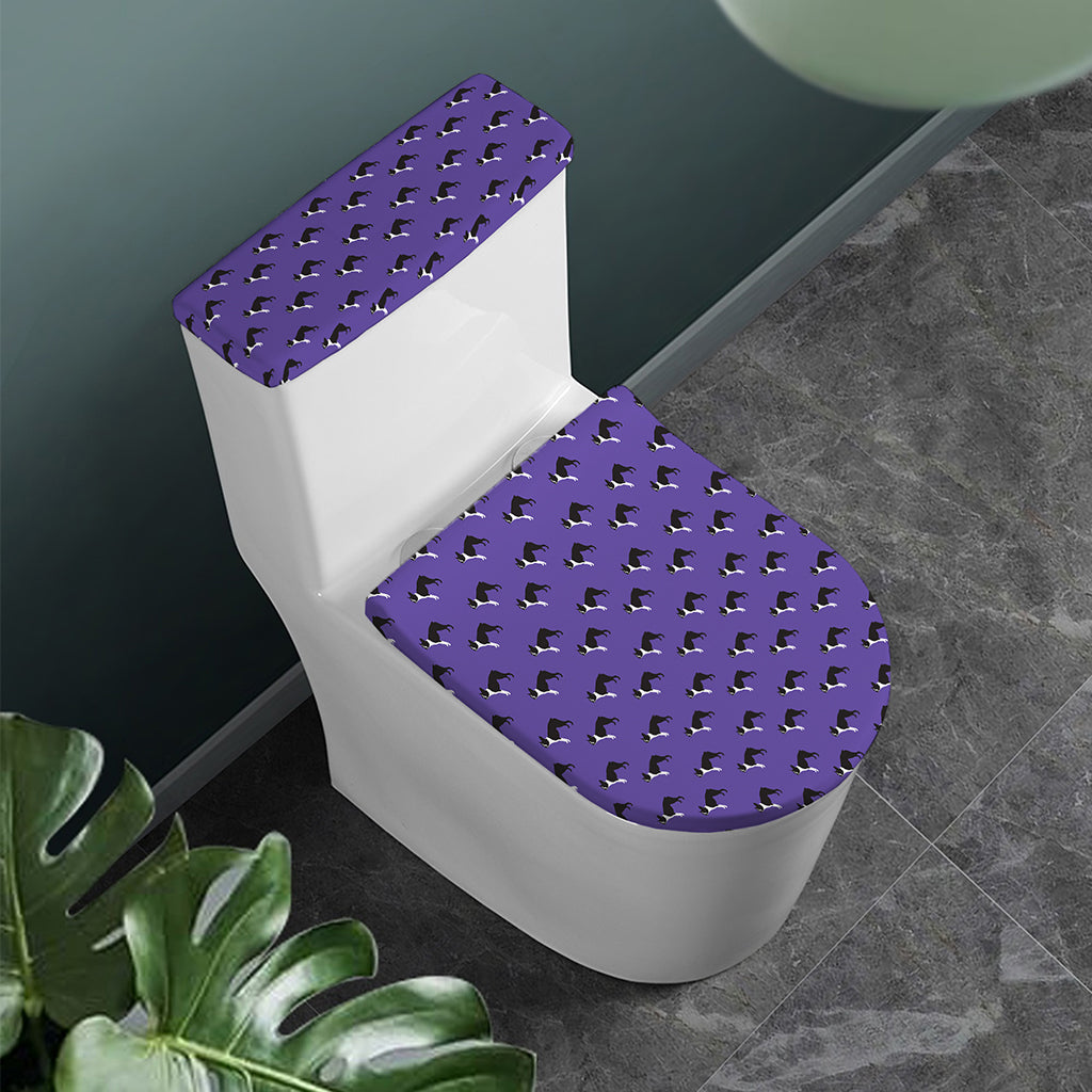 Purple Boston Terrier Pattern Print Toilet Lid And Tank Cover Set