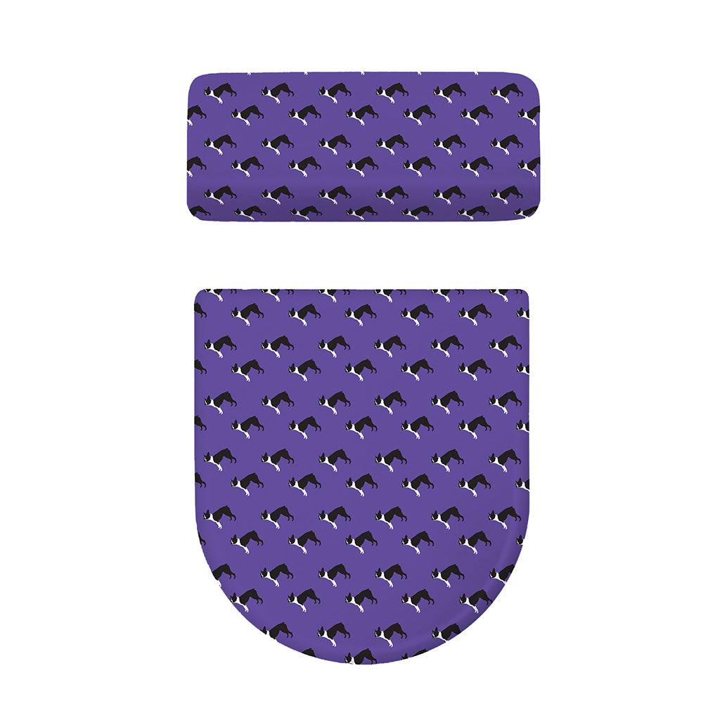Purple Boston Terrier Pattern Print Toilet Lid And Tank Cover Set