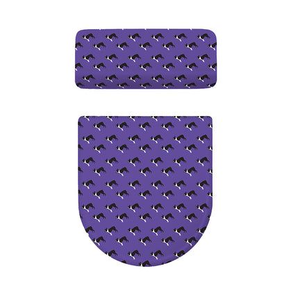 Purple Boston Terrier Pattern Print Toilet Lid And Tank Cover Set