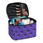 Purple Boston Terrier Pattern Print Travel Makeup Bag