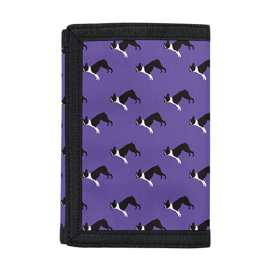 Purple Boston Terrier Pattern Print Trifold Wallet