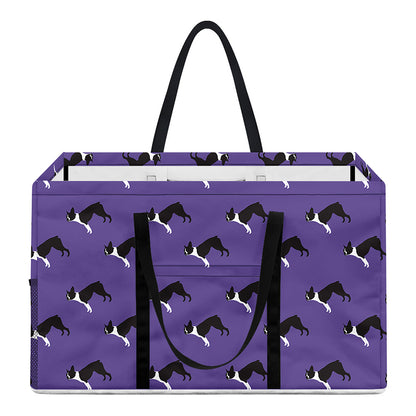 Purple Boston Terrier Pattern Print Utility Tote Bag
