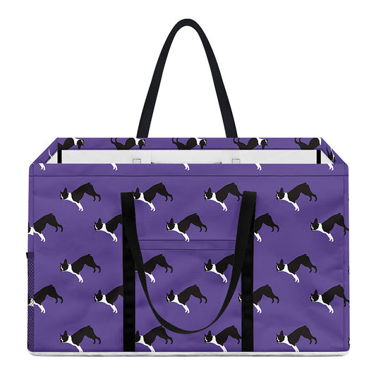 Purple Boston Terrier Pattern Print Utility Tote Bag