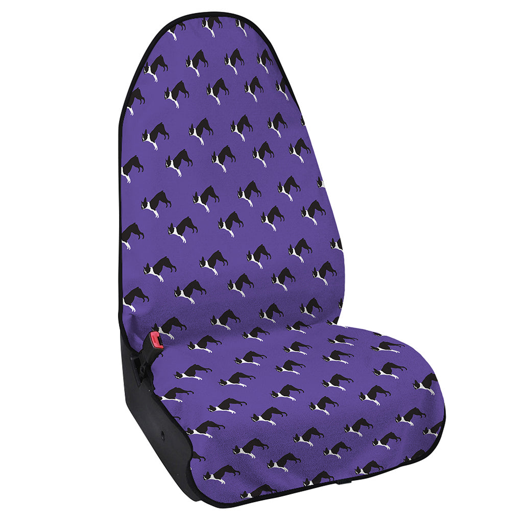 Purple Boston Terrier Pattern Print Waterproof Car Seat Cover