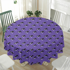 Purple Boston Terrier Pattern Print Waterproof Round Tablecloth