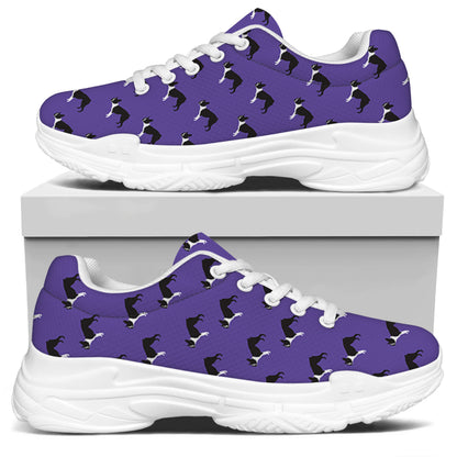 Purple Boston Terrier Pattern Print White Chunky Shoes