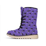 Purple Boston Terrier Pattern Print Winter Boots