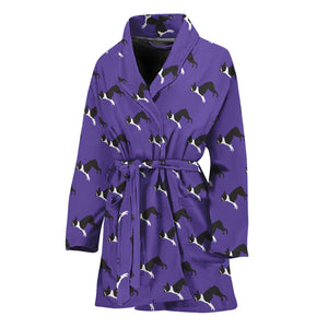 Purple Boston Terrier Pattern Print Women's Bathrobe