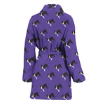 Purple Boston Terrier Pattern Print Women's Bathrobe