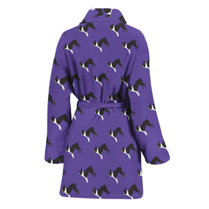 Purple Boston Terrier Pattern Print Women's Bathrobe