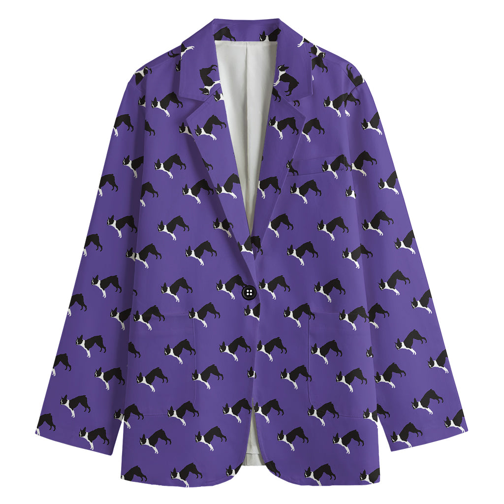 Purple Boston Terrier Pattern Print Women's Blazer