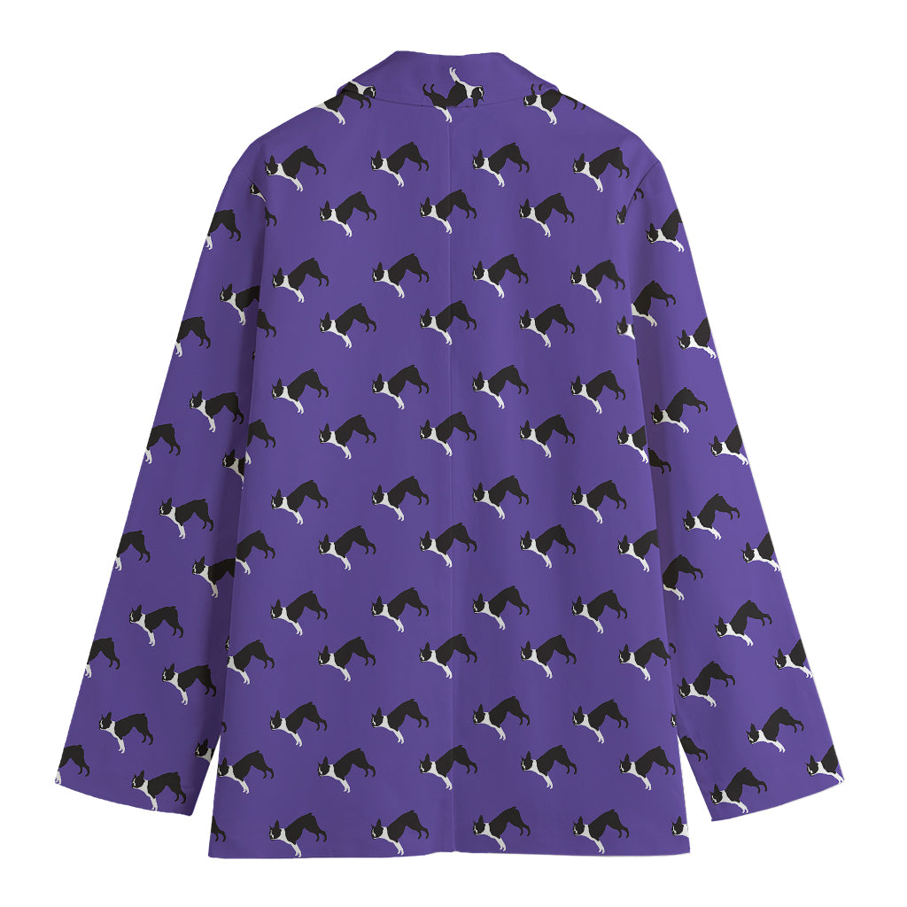 Purple Boston Terrier Pattern Print Women's Blazer