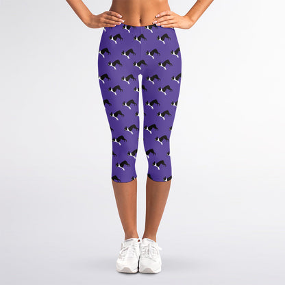 Purple Boston Terrier Pattern Print Women's Capri Leggings