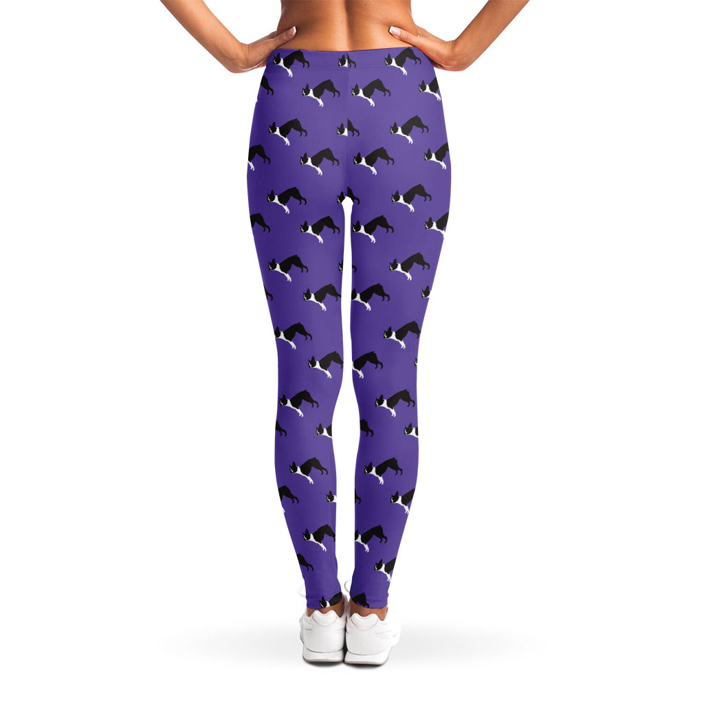 Purple Boston Terrier Pattern Print Women's Leggings