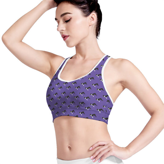 Purple Boston Terrier Pattern Print Women's Sports Bra