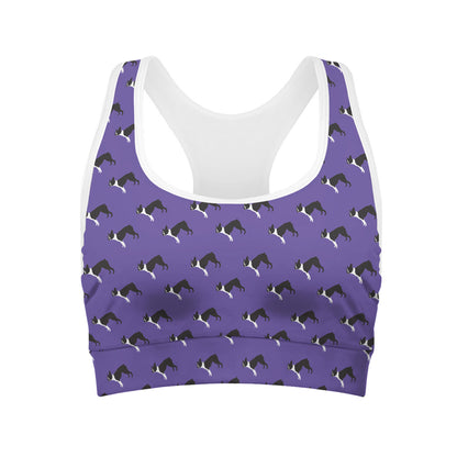 Purple Boston Terrier Pattern Print Women's Sports Bra