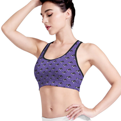 Purple Boston Terrier Pattern Print Women's Sports Bra