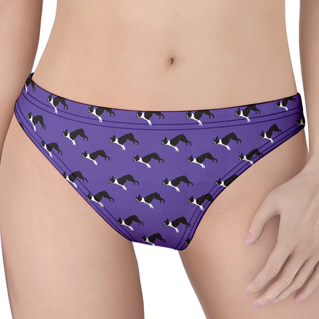 Purple Boston Terrier Pattern Print Women's Thong