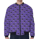 Purple Boston Terrier Pattern Print Zip Sleeve Bomber Jacket