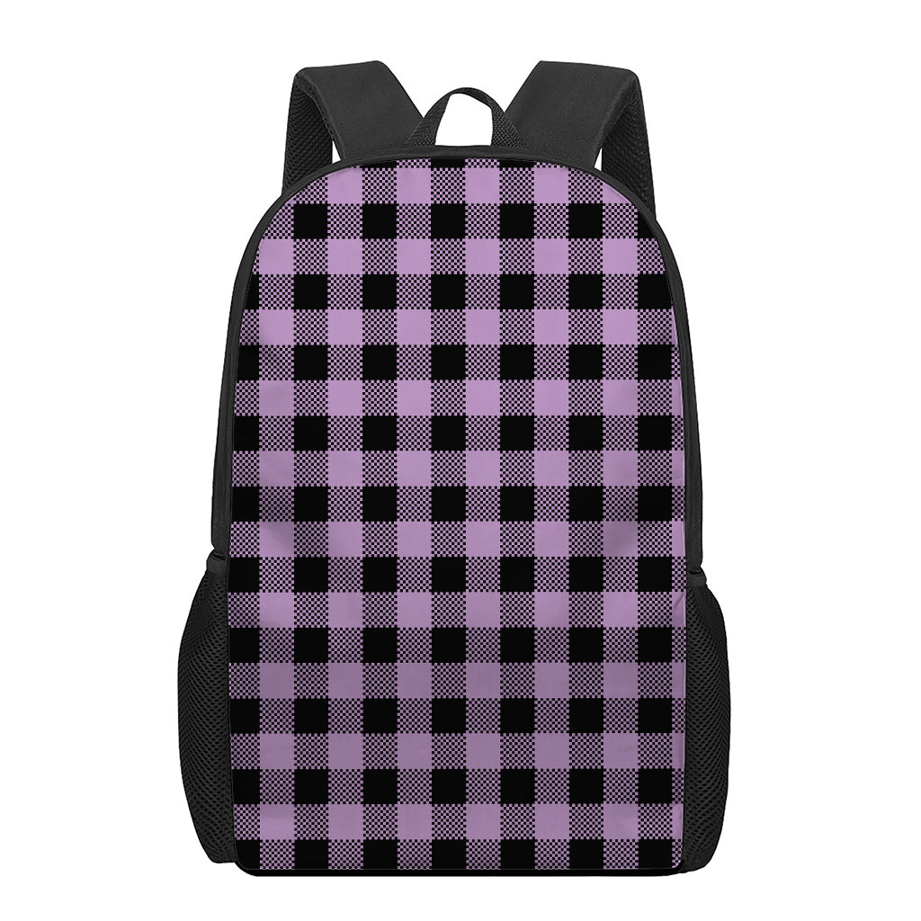 Purple Buffalo Plaid Print 17 Inch Backpack