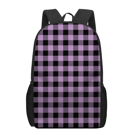 Purple Buffalo Plaid Print 17 Inch Backpack
